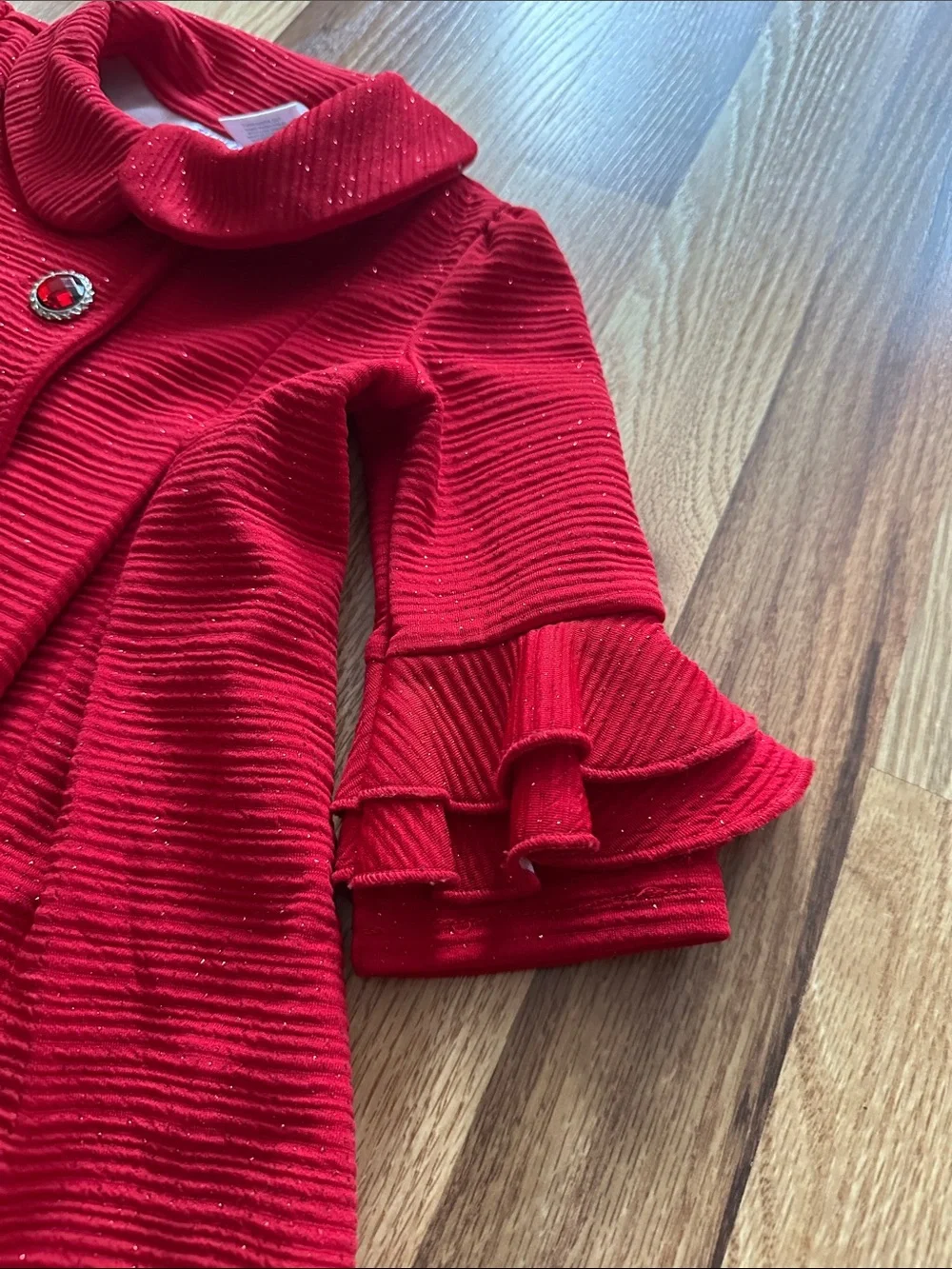 Red Girls' Dress Coat with Ruffle Sleeves